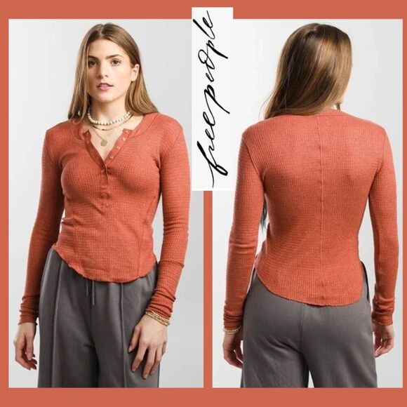 Intimately Free People One Of The Girls Waffle Knit Henley Warmstone Color Top - Picture 1 of 9